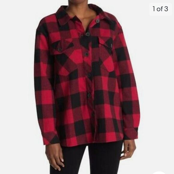 NWT Sanctuary Shacket in Cherry Check - Picture 1 of 5
